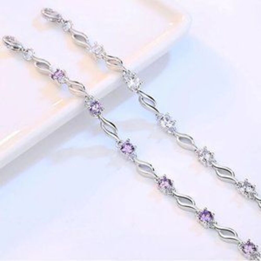 NEW 925 Sterling Silver Diamond Wave Bracelet